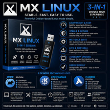 3-in-1 MX Linux OS USB | XFCE/KDE/Fluxbox | LIVE Boot & Installer | LATEST picture