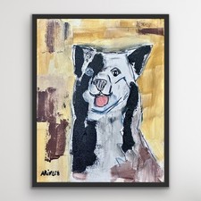 ARivers Modern Art Dog Buddy Painting Signed 14x11 Canvas Original Collectible picture