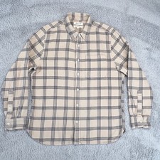 Madewell Perfect Fit Flannel Shirt Mens Medium Tan Navy Plaid Cotton Button Down picture