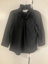 KMJ Kayce Demi Fit Black Cotton Ruffle Neck Button Shirt Blouse Sz S Small picture