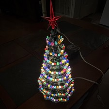VINTAGE RARE Ceramic Christmas Tree (Duncan Tree) Stand 10” Tall Multicolor picture