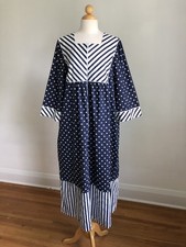 STUNNING NWOT VTG SAYBURY Blue White Cotton Zip-up Housedress Nightgown Robe 2X picture