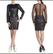 NWT BCBGMAXAZRIA Jillea Embroidered Cutout Faux-Leather Dress Black Size 4 picture
