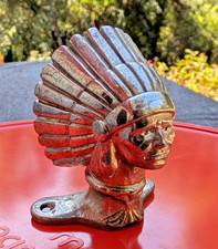 Vintage Cast Metal Indian Chief Head Car Mascot Hood Ornament Body Accent picture