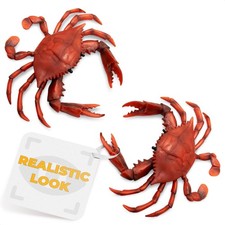 2 Pcs Red Plastic Crab Toy - Crab Decor with Realistic Marine Details, 6.6 X ... picture