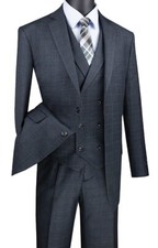 Charcoal Vinci Men Regular Fit Glen Plaid 2 Button 3 Piece Suit NEW picture