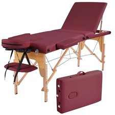 New Massage Table Massage Bed Spa Bed Portable 3 section W/ Carry Case Burgundy picture