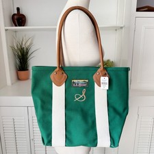 NWT L.L.Bean Green Tricolor Monogram S Leather-Handle Katahdin Boat and Tote Bag picture