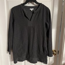 J Jill  Tunic Cotton Split Neck Long Sleeve Pockets Gray Large  picture