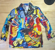 John Mark Linen Tunic Blouse Womens Small MultiColor Abstract Art To WearPopover picture