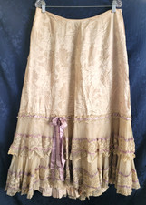 Antique Vintage Size Large Skirt Silk Lace Ribbon Full Length Ivory Lavendar picture