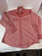 Vintage 1960s Rockmount Ranch Wear Western Shirt Pink White Striped Pearl Snap M picture