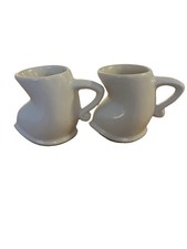 1970’s ViTG Michael Lambert Signed Art Pottery Dancing Mugs  Set of 2 White picture