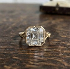 IGI 3CT Asscher Cut EF/VS Lab Grown Diamond Bezel Wedding Ring 14K Yellow Gold picture