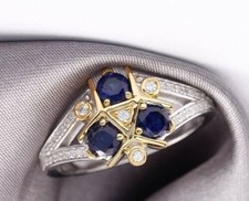 Art Deco Antique 0.50 Ct Natural Blue Sapphire Vintage Ring 14K White Gold Over picture