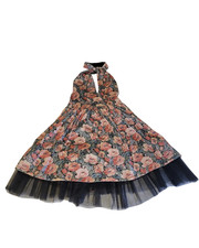 Vintage 1970s Brocade Halter Circle Dress with Tulle Hem | Small picture