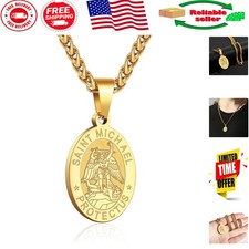 Elegant 316L Stainless Steel Saint Michael Pendant Necklace - Gift-Ready 24