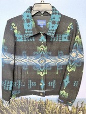 NWT Pendleton Virgin Wool Jacket Blue Rodeo Star Southwest Aztec Harding Coat S picture