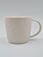 🔥 2010 Starbucks White Embossed Mermaid Logo 18oz SHORT Letter “S” Coffee Mug picture