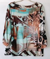 Chico's Women's Multicolor Palm Woodblock Fusion Blouse Top Size 2 US Large picture