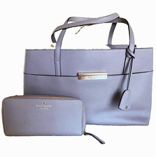 Kate Spade New York Gray Saffiano Leather Tote Bag w/ Pouch Wallet Logo Gold picture