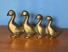 VTG Solid Brass Marching Ducks Figurine-MCM 4 in a Row Geese picture