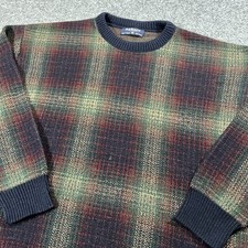 Vintage Van Heusen Sweater Mens Medium Plaid Pullover Acrylic Retro Grandpa 90s picture