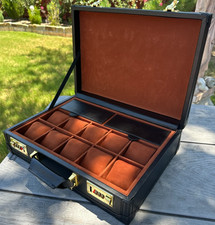 10 Slot Watch Case Display Box Lockable Black PU Leather Storage Organizer Grid picture