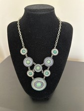 Vintage Silver Tone Mosaic Coin Statement Chain Necklace 16