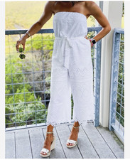 Express White Romper Sleeveless Cotton Wide Leg Jumper Eyelet - Resort White M picture
