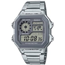 Casio Men's Watch World Time Grey Digital Dial Silver Bracelet AE-1200WHD-7A picture