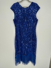 Fundaisy Womens 2XL Sequin Fringe Midi Dress Art Deco Flapper Jazz Maximalist picture