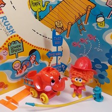 Vintage Mattel Upsy Downsy FLOSSY GLOSSY & ELEWETTER Set w/Playboard & Access. picture