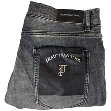 Dead Than Cool Jeans 40x34.5 Stretch Distressed Paint Flash Rock Blue Denim picture