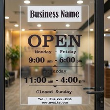 Custom Business Hours Sign Static Cling Window Decal Personalized Store Door picture