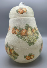Vintage decoupage glass/sugar bead glitter pear image and pear-shaped candle picture