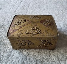 Antique c. 1900s Japanese Meiji Era Etched Brass Hinged Lid Vanity Box picture