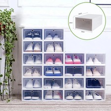20 Pack Clear Foldable Shoe Storage Boxes Stackable Plastic Organiser 33x23x14cm picture