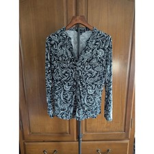 INC International Concepts Paisley V‑Neck Blouse w/ Zipper Pockets M picture