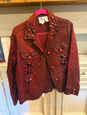 DG2 by Diane Gilman Burgundy Rhinestone Denim Jacket & Pants Set Women's L picture