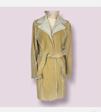 Women's Vintage Wet SeaBeige Suede Shearling Lined Belted Mid-Length Coat Size S picture