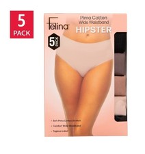 Felina Women's Pima Cotton Stretch Hipster Panties Underwear 5 Pack NWT picture