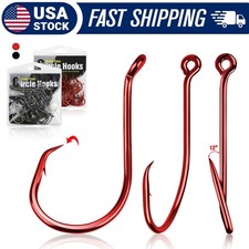 50-100PCS Circle Hooks - Red Black Saltwater & Freshwater Octopus Fishing Hooks picture