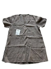 FLAX 100% Linen Tunic Top Womens M Taupe Brown Short Sleeve Scoop Neck NWT Lagen picture