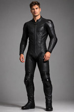 Men's Black Leather Motorcycle Racing Suit | One-Piece Biker Gear (Custom Size) picture