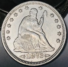 1873 Seated Liberty Quarter 25C Ungraded Choice 90% Silver US Coin CC31801 picture