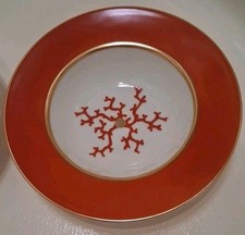 2 Raynaud Cristobal Coral & 24k Gold  Soup Bowl Rim Plate 8.75