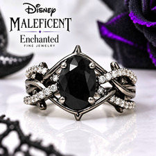 Enchanted Disney Maleficent 925 Onyx Natural Diamond Ring 7.25 1/5 CTW picture