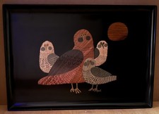 Rare Vtg MCM 18” Couroc of Monterey Serving Tray Inlay Birds signed Pat  picture
