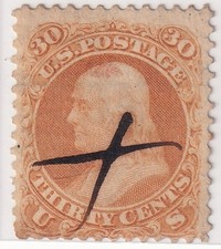 USA 1861 30c Franklin Orange Bold X Pen Cancel Used Possible Scott 71 picture